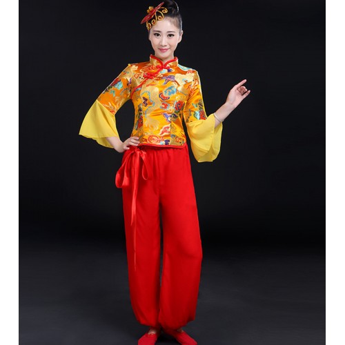 Chinese Dragon Yangge Dance Costumes For Women Girls Chinese wind waist drum national dance Clothes square dance drumming suit female